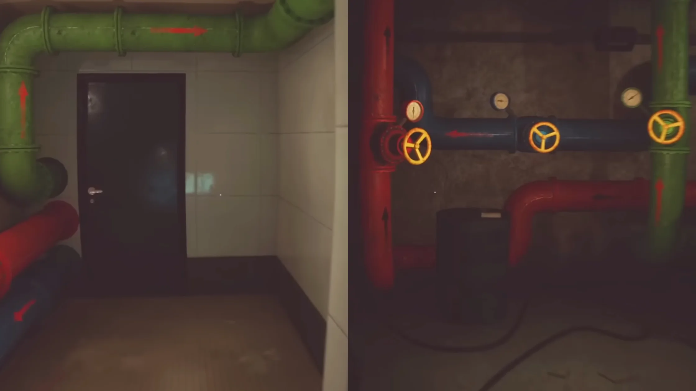 A screen showing the intricate colored pipe puzzle in the hotel's maintenance sector.