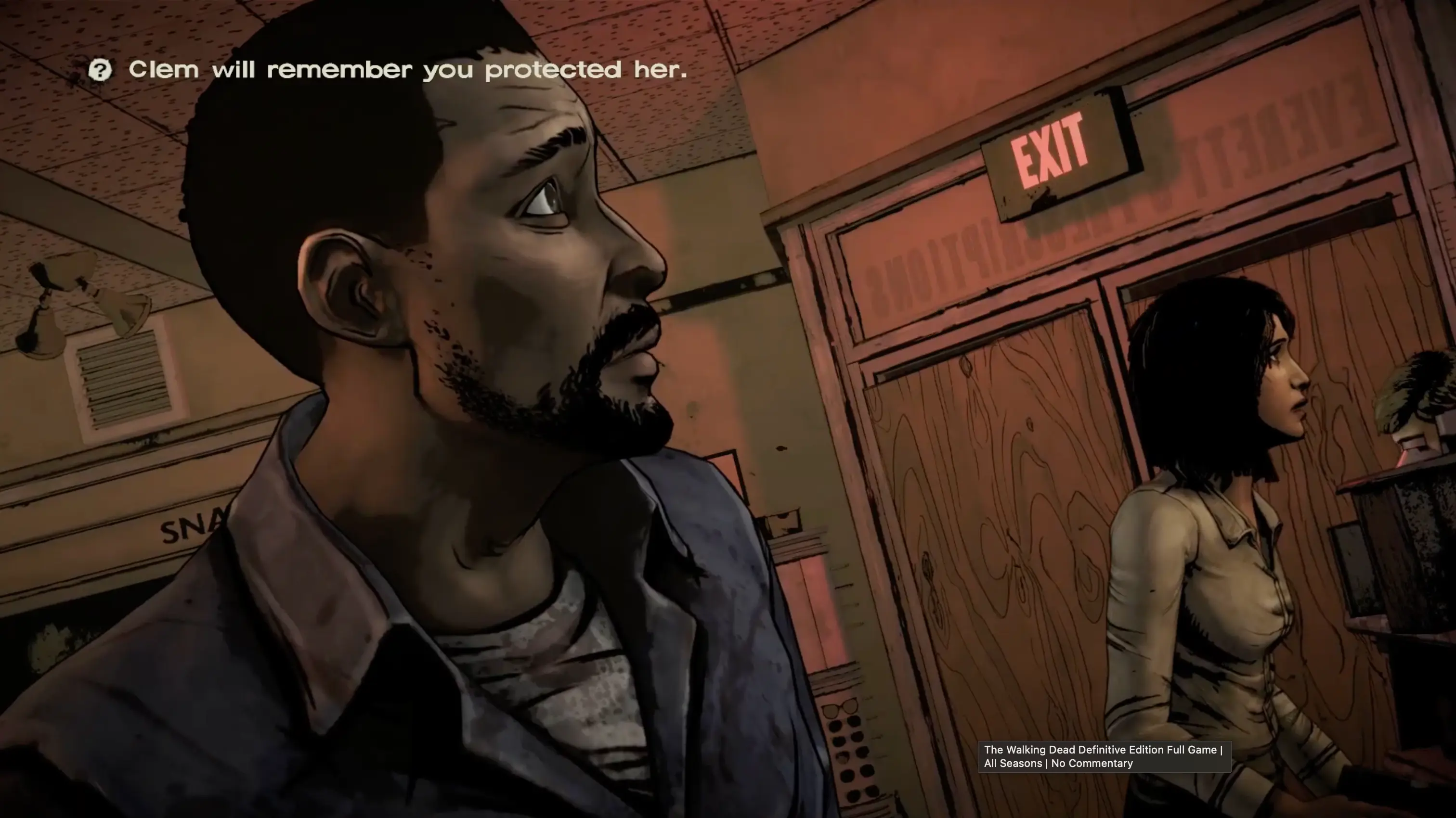 The iconic 'Clementine will remember that.' notification appearing in the top left corner of the screen.