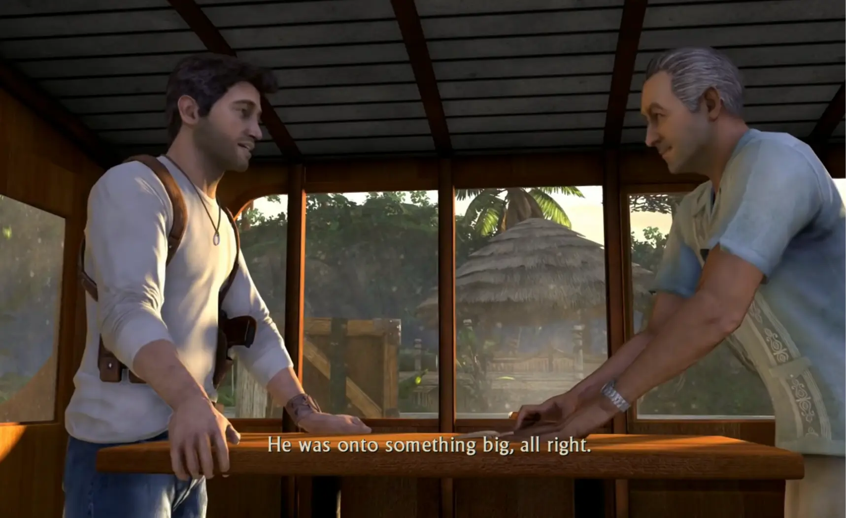 Nate and Sully discussing the journal in a quiet moment.