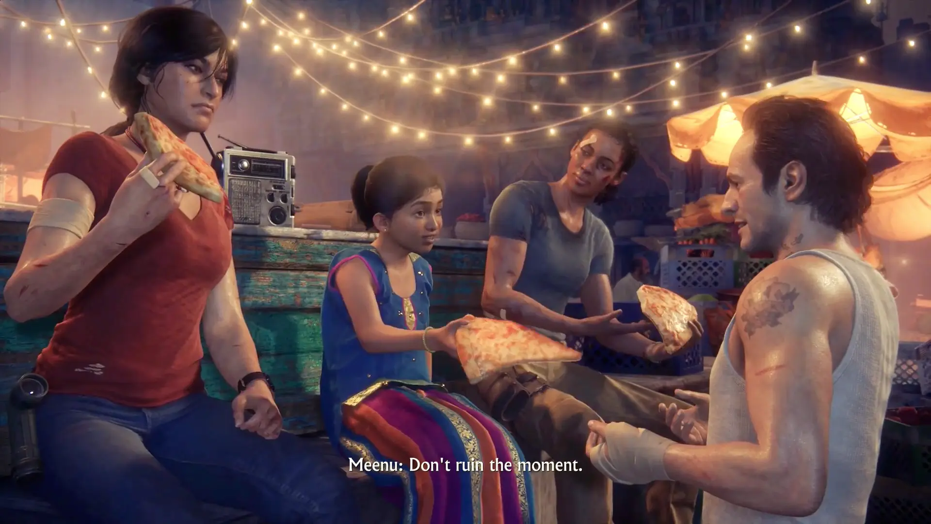 Chloe and Nadine sharing a moment of relief after their long journey.