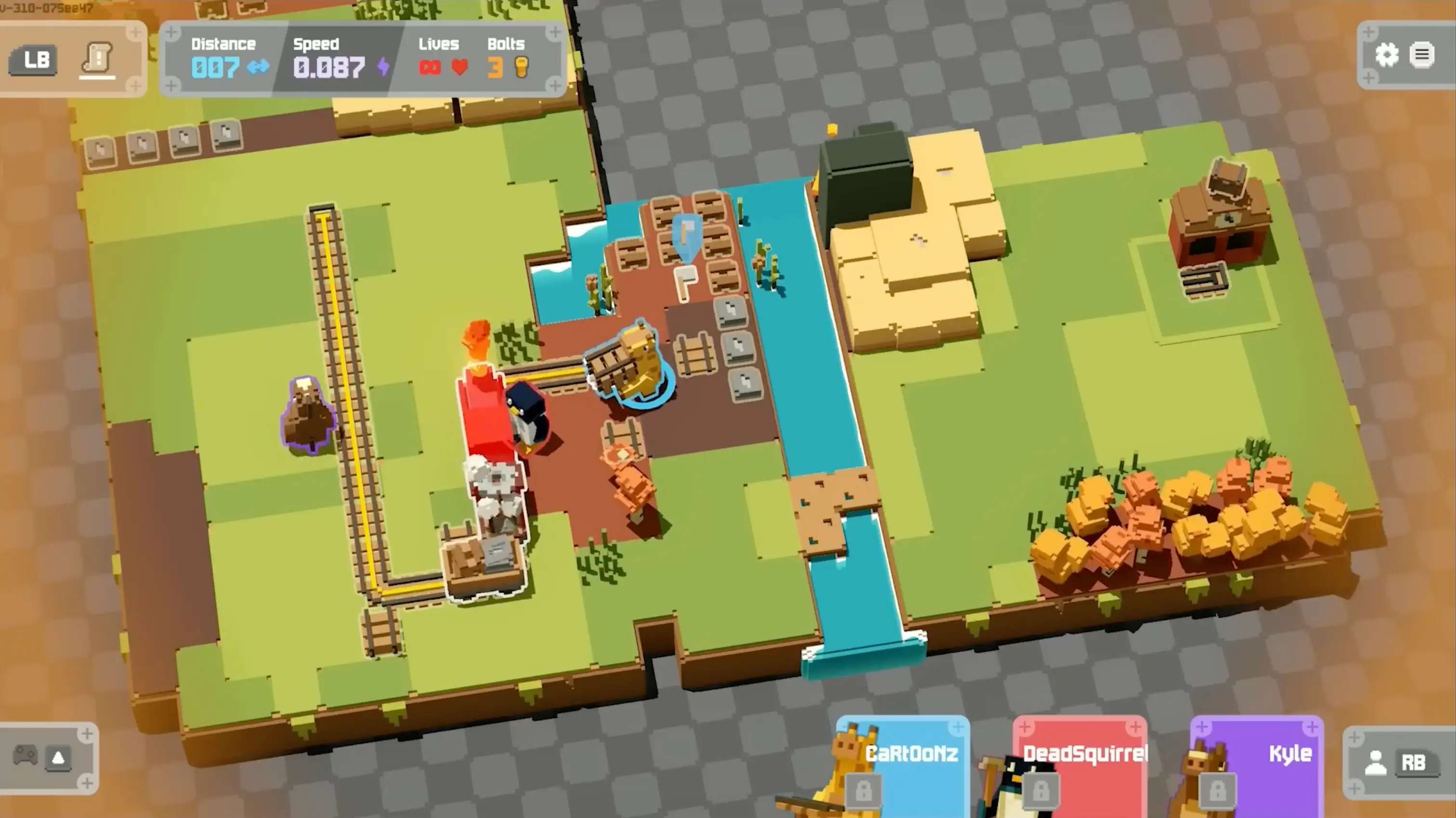 A terrifying moment where the train engine has caught on fire, and a player is desperately running toward it with a bucket of water.