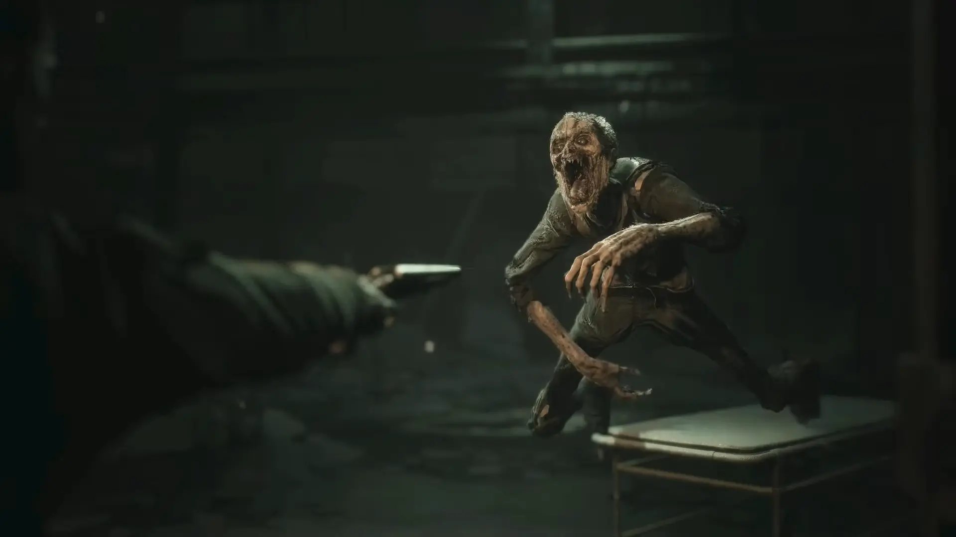 The first terrifying glimpse of a Wendigo scaling a mineshaft wall, its elongated limbs and pale skin catching the flashlight beam.