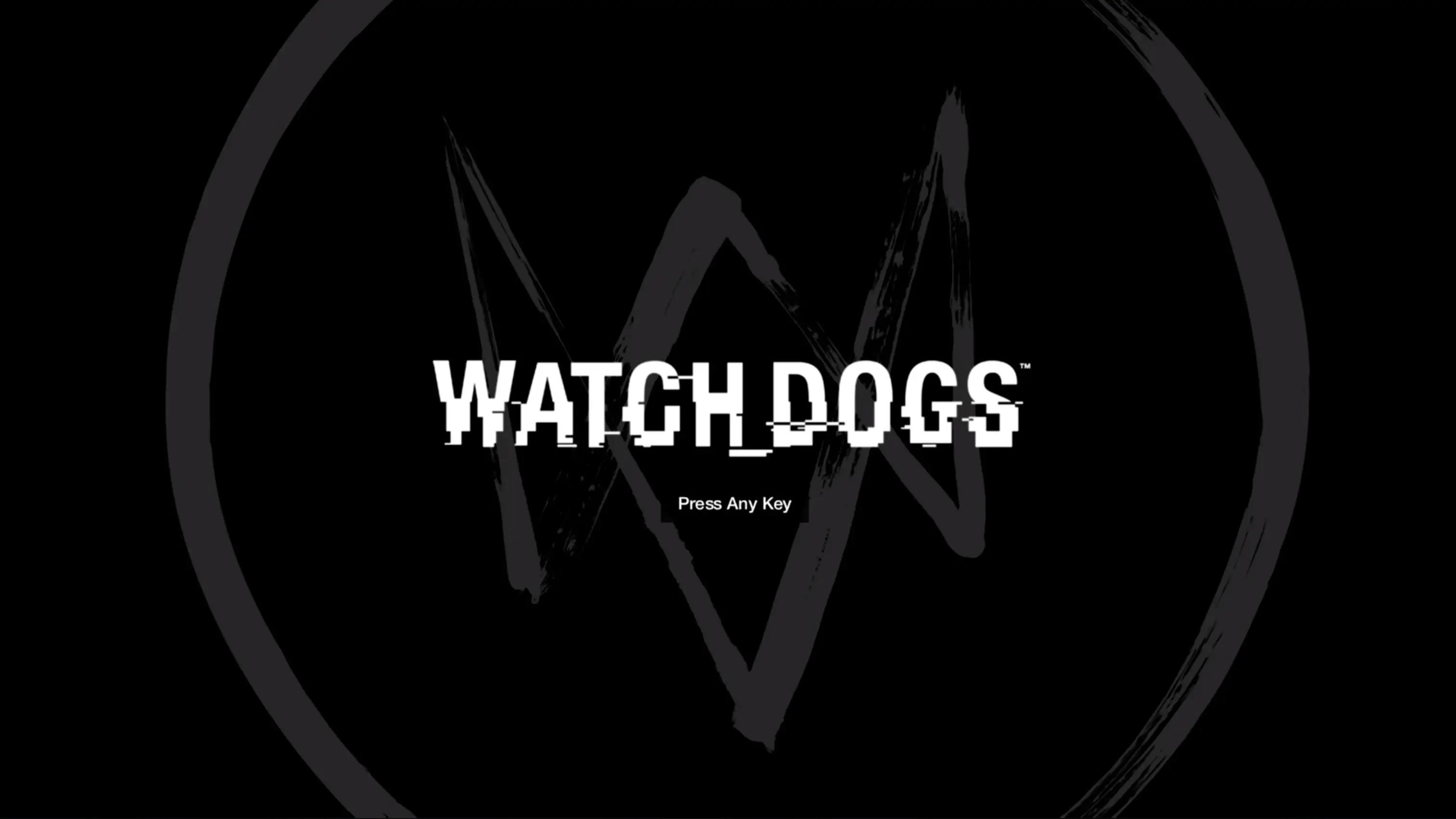 The official main menu of Watch Dogs, featuring a dark, glitching digital aesthetic with the iconic ctOS network nodes connecting in the background.